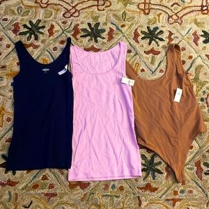 Tanks and bodysuit. Navy Old Navy, lavender Gap, tan Banana republic. All NWT.